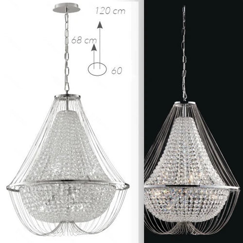 Sospensione 6 luci in cristalli K9 metallo cromo D.60cm 6XE14 non incl. VIENNA Sospensione 6 luci in cristalli K9 metallo cromo D.60cm 6XE14 non incl. VIENNA